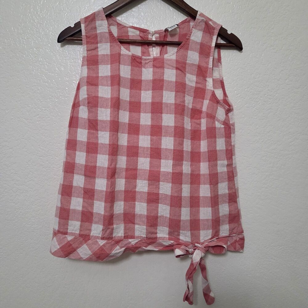 J. Crew Factory Gingham Side Tie Sleeveless Top Red White Size 6 Cotton Linen